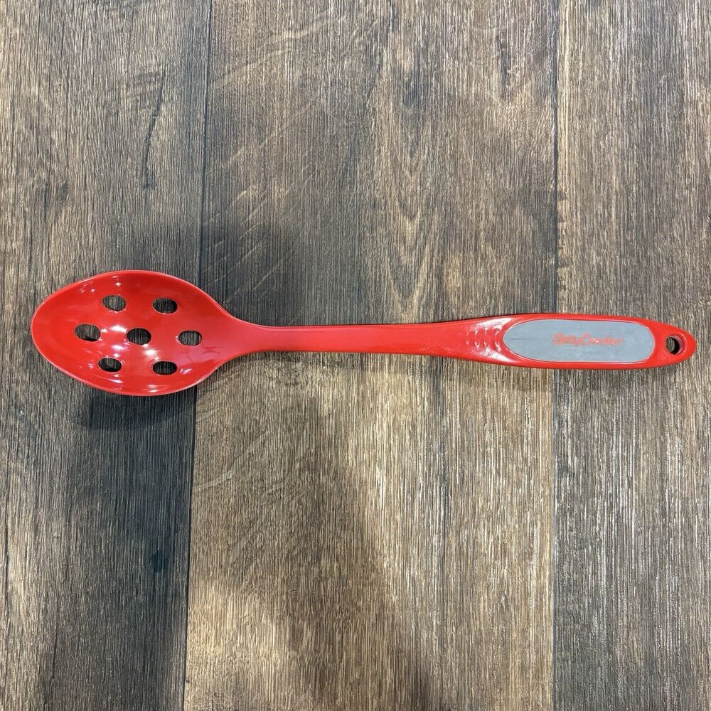 Betty Crocker Red Slotted Spoon Nylon Kitchen Utensil Gray Grip 13”